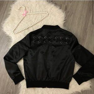 NEW| Satin Utility Criss Cross Bomber Sweater